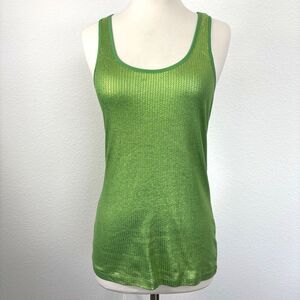 Energie Y2K Womens Tank Top L Neon Green Shiny Long Rave Cyberpunk Glow Electric